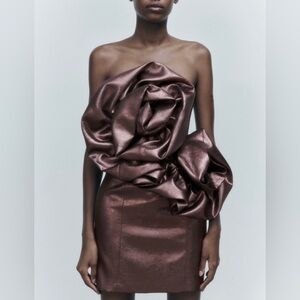 NEW Zara Voluminous Flower Strapless Lace Up Back Mini Dress 7699/308